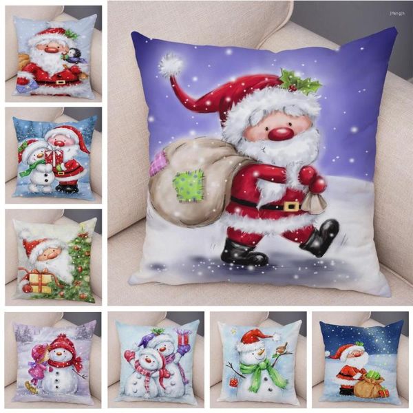 Cuscino Super Soft Peluche Natale Buon Natale Cover Decor Simpatico cartone animato Babbo Natale Pupazzo di neve Federa per divano di casa