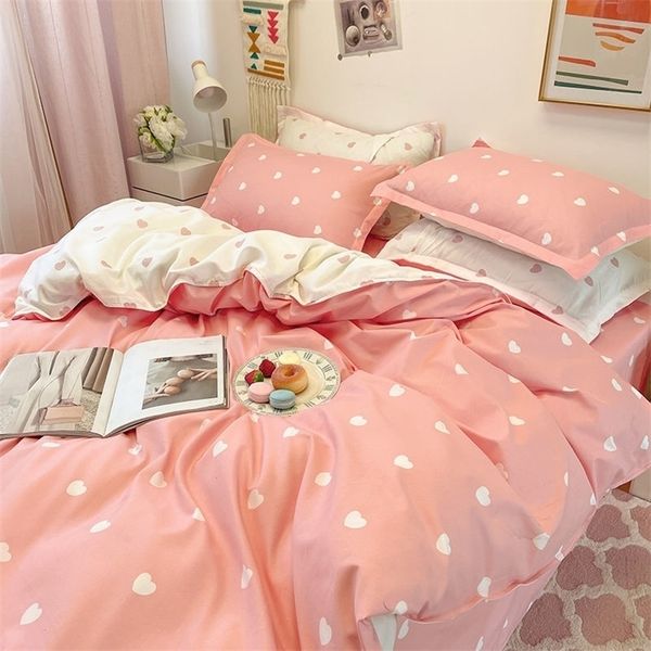 Conjuntos de cama Insvincess Pink Pink Heart Duvet Capa Home Têxtil Caixa Casamento Casamento de meninas Capas de cama Capas de cama Set King Queen Twin Kawaii 220924