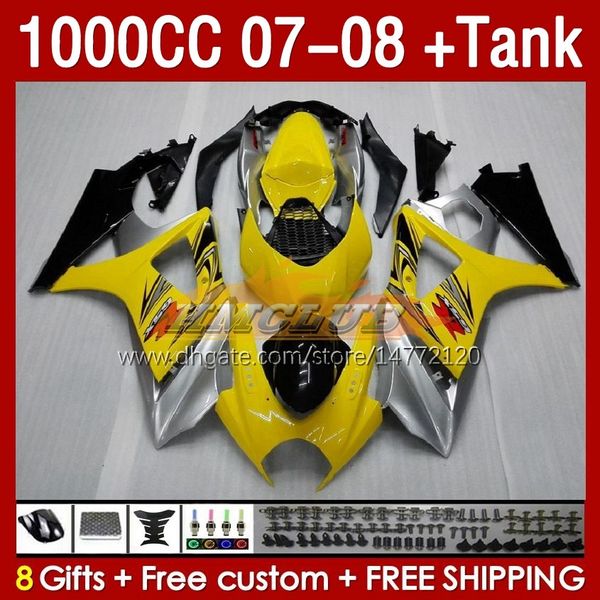 Suzuki GSXR1000 GSXR 1000 CC K7 GSX-R1000 2007-2008 Bodys 158no.10 1000cc GSXR-1000 07 08 Kusurluk GSX R1000 2007 2008 Tam Kaplama Kiti Sarı Silvery Sarı Silvery