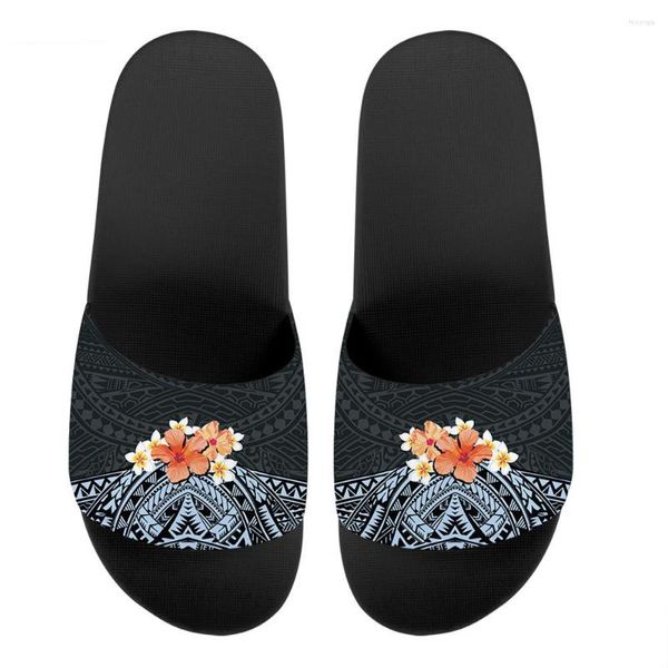 Hausschuhe Elviswords reine Farbe Stamm Polynesia Muster Freizeit Damen Sommerhaus Sandalen bequeme Flip Flops für Frauen