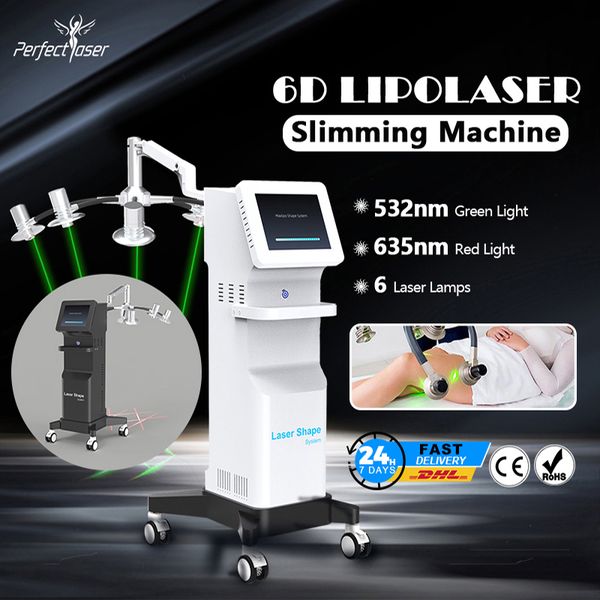 2023 635nm Máquina de lipolaser vermelha 6 Lâmpadas 6D Lipo laser Cool Lipo Laser Equipamento de beleza Remoção de celulite para spa Salão Uso