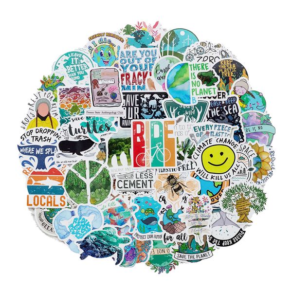 50Pcs Cartoon Earth Stickers Adesivo impermeabile in vinile non casuale per auto Bike Bagagli Laptop Skateboard Bottiglia d'acqua Stickers murali Regali per bambini