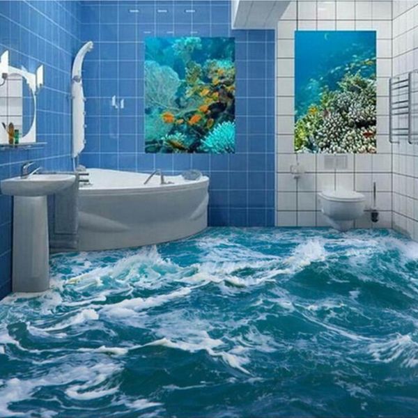 Carte da parati Pavimento 3D personalizzato Murale Acqua di mare Onda Bagno PVC Impermeabile Vinile autoadesivo Decorazioni per la casa 220927