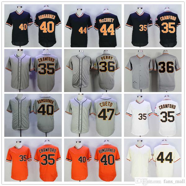 Maglia da baseball Mitchell e Ness Vintage 35 Brandon Crawford 36 Gaylord Perry 40 Madison Bumgarner Willie Mccovey Johnny Cueto Maglie