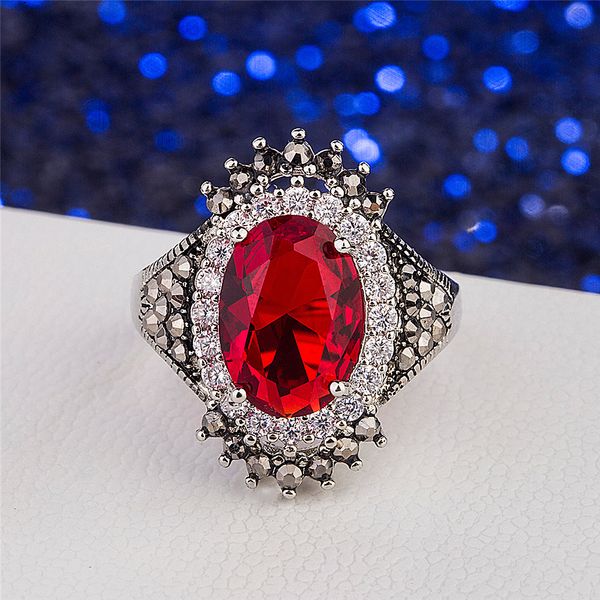 Anello di fidanzamento regolabile con strass blu rosso vintage da donna, cristallo, lusso, retrò, placcato in rame, gioielli con dita in argento tailandese, accessorio da sposa femminile