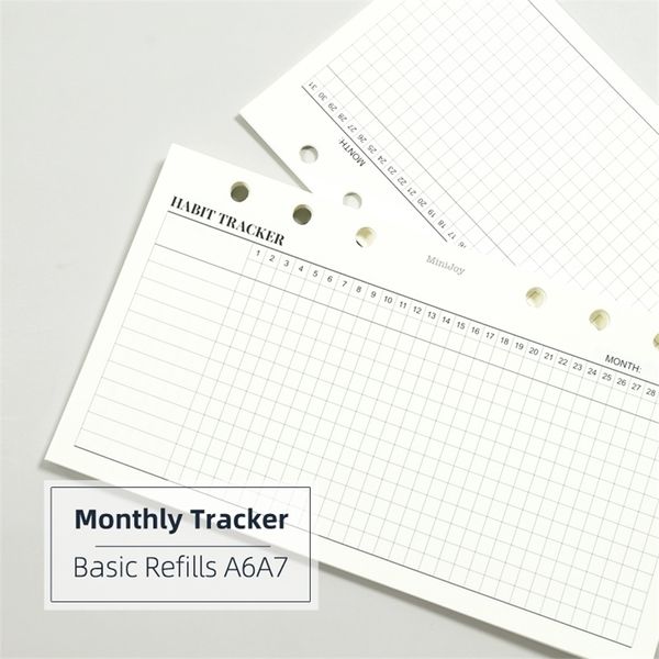 Notizblöcke MyPretties 40 Blatt Basic Monthly Habit Tracker Nachfüllpapiere A6 A7 Füllmaterial für persönlichen 6-Loch-Ordner-Organizer 220927