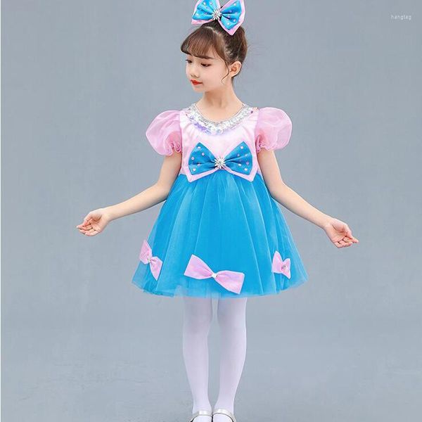 Bühnenkleidung Kinder Ballsaal Kleidung Pailletten Tanzkleidung Fliege TUTU Kleid Mädchen Jazz Dance Kostüm Kleinkind Prinzessin