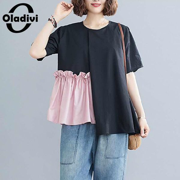 Camicette da donna oversize manica corta patchwork donna estate 2022 casual grandi camicie larghe ragazza top tuniche donna Blusa L XL