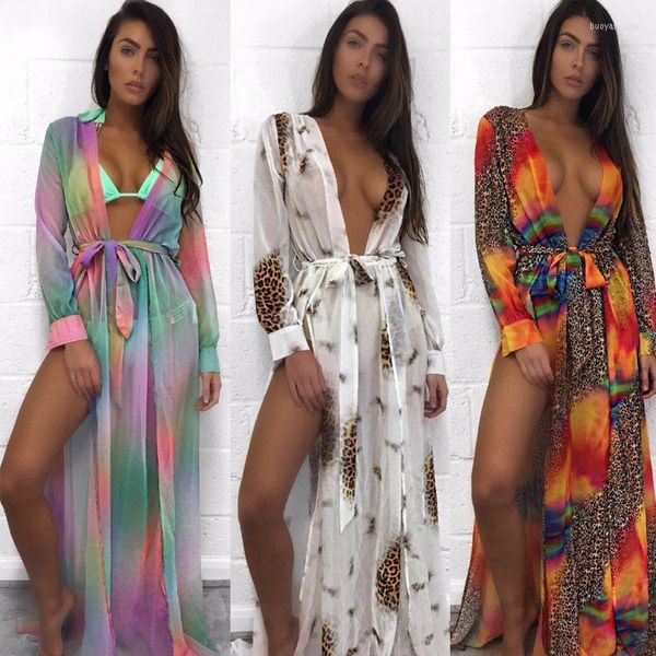 Damenbadebekleidung Damen 2022 Sommer Sexy Strand Cover Up Frauen Kleid Tunika Pareos Damen Kaftan Robe Cover-up Frau Tragen Badeanzug