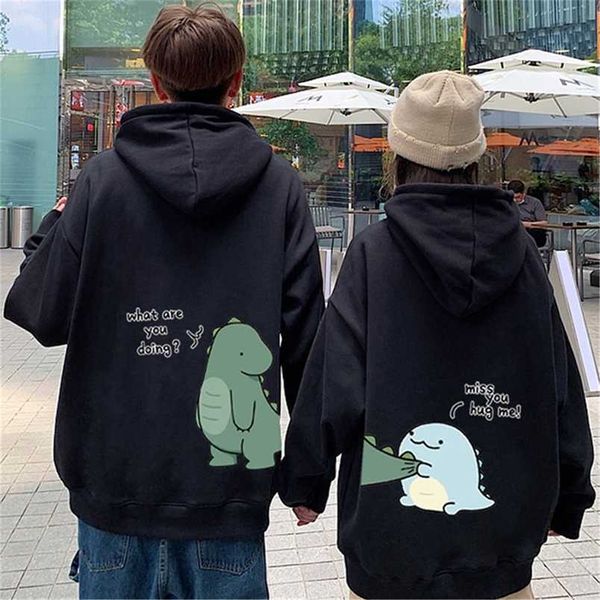 Hoodies das mulheres moletons casal dinossauro hoodie outono moda moletom mulheres punk coreano desenhos animados tops vintage oversized com capuz kawaii menina 220926