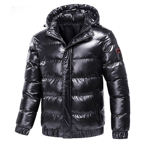 Uomo Piumino Parka Autunno Cappotto Giacca a vento Moda maschile Cotone caldo Parka Cappuccio lucido Capispalla casual Termico Nero Bomber Giubbotti Uomo 220927