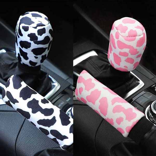 Nuova mucca da latte stampata copertura del collare del cambio per auto glitter strass cambio coperture del freno a mano accessori per interni auto 1 set