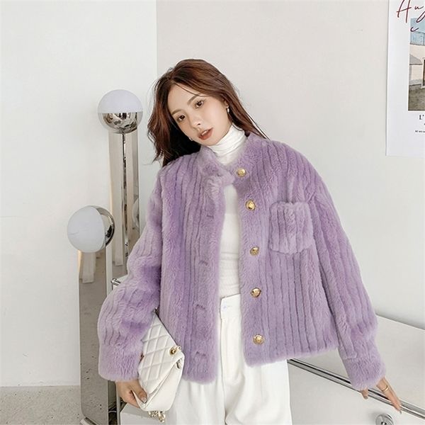 Womens Fur Faux Winter Sheepskin Coat Solid Casual Standing Collar Lamb Single Brested Bar Texture Real Cropped Jacket feminino 220927