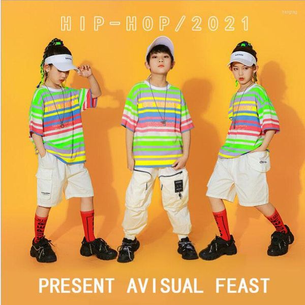 Stage desgaste infantil roupas modernas de hip hop roupas de listras de listras grandes calças de rua de rua para meninos de jazz dança de jazz show de roupas