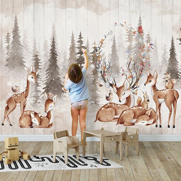 Duvar Kağıtları Özel Her Boyut Mural Paper 3D El Boyalı Orman Vintage Elk Boyama Çocuk Yatak Odası Back Papel De Parede 220927