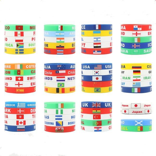 Bandeira da Copa do Mundo Pulseira Brilho Americano Alemanha Catar Inglaterra Borracha de Silicone Moda Esportes Pulseira Pulseiras Clássicas Pulseiras com Letras