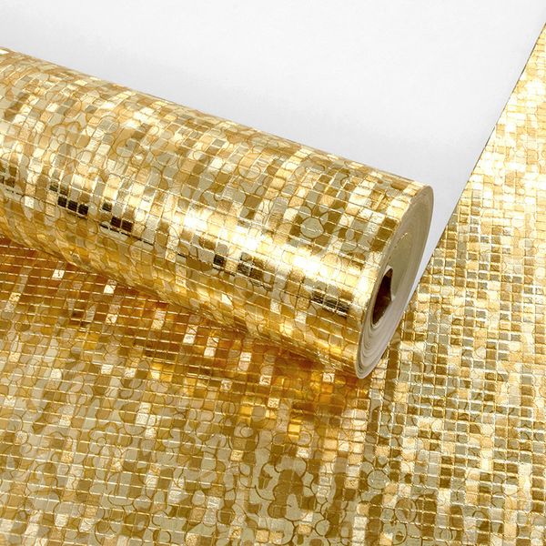 Papéis de parede clássicos Luxury Gold Silver Foil Papel de parede de parede à prova d'água do quarto teto listrado Lattice Golden Glitter Wall Papers Roll 220927