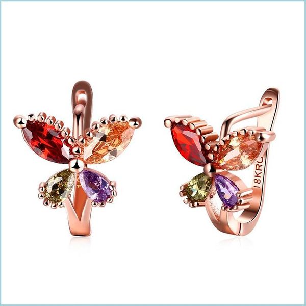 Clip sobre o preço de fábrica de parafusos por atacado de volta 18K Rose Gold Batlem Butterfly Brincos com Gift de Fashion Party de Zircon Je Dhrwl