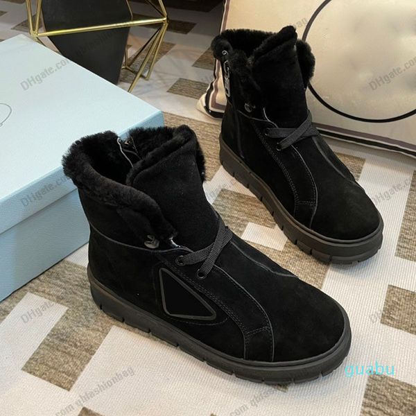 Lässige Stiefeletten aus Wildleder für Damen, klobiger Absatz, Reißverschlüsse, einteiliger Wollstiefel, Schnürung, Retro-Western-Schneestiefel, Damen-Winter-Designer, atmungsaktive Stiefeletten, luxuriöser Outdoor-Schuh