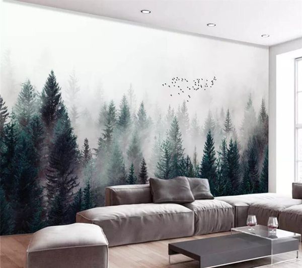 Sfondi beibehang Carta da parati personalizzata 3d p o murale moderna nebbia fresca foresta nuvola uccello Nordico divano sfondo carta da parati decorazioni per la casa 220927