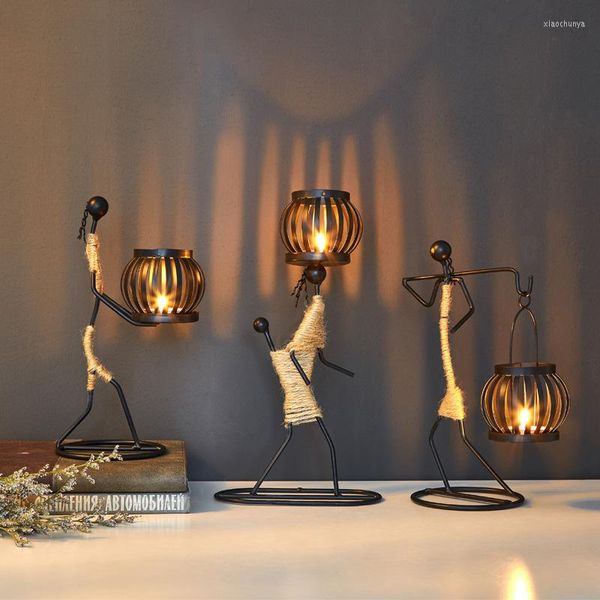 Titulares de vela nórdicos Candl Abstract Caracter Sculpture Velas Decor Table Decor Handmade Metal Figuras do tealight Titular Art Gift