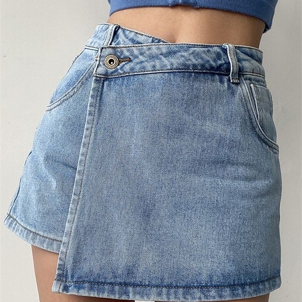 Röcke Frauen Casual Mittlere Taille Denim Rock Ausgefranste Aline Kurzen Sommer Schlank Y2k Pack Hüfte Jean Mode Baggy Hosen 220924