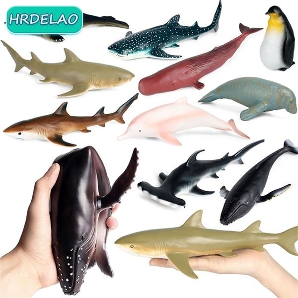 Action Toy Figure Simulazione Animali marini Modello Gomma morbida Killer Whale Grande squalo bianco Delfino Tricheco Action Figures giocattoli per bambini 220923