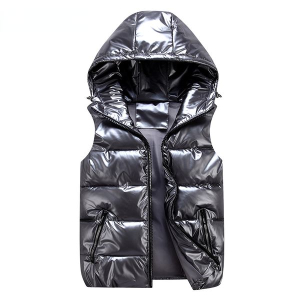 Gilet da uomo Moda invernale Gilet argento da uomo Cappotti imbottiti in cotone con cappuccio da uomo Giacche senza maniche Casual Gilet larghi spessi 220926