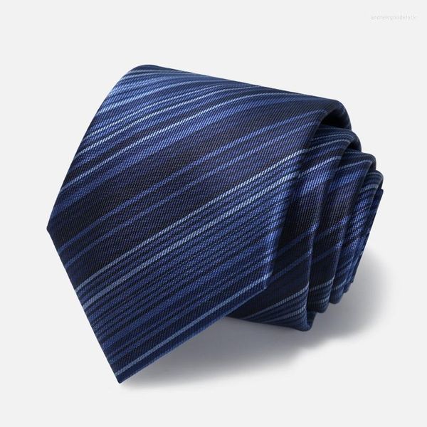 Laço amarra de alta qualidade 2022 designer moda azul escuro gradiente listrado de 8cm para homens zíper de galheta de trabalho formal com caixa de presente