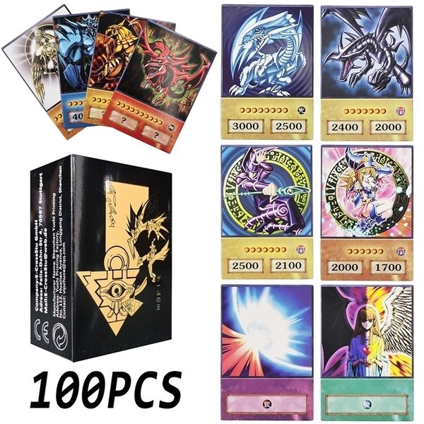 Giochi di carte 100pcs Yu-Gi-Oh Anime Style s Blue Eyes Dark Magician Exodia Obelisk Slifer Ra Yugioh DM Classic Proxy Regalo per bambini fai da te 220924