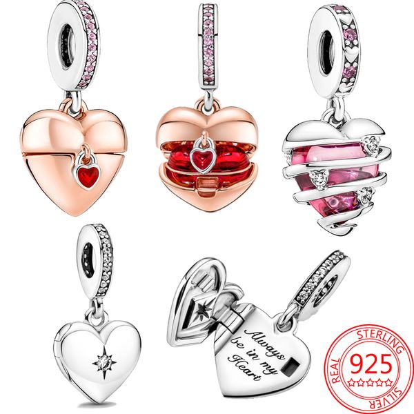 Neuer beliebter 925er-Sterlingsilber-Charm mit zu öffnendem Herz-Medaillon-Anhänger für Pandora-Armbänder, Damen, Hochzeit, Party, Silberschmuck
