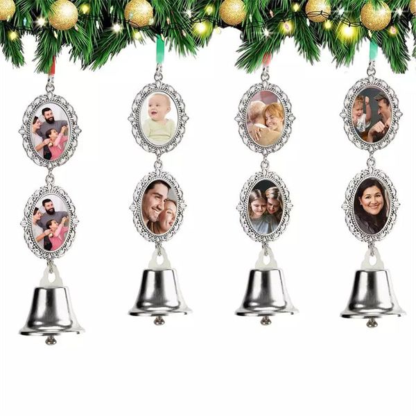 Sublimação Decorações de Natal Memorial Tree Ornamentos de Liga Jingle Bells Pingentes por atacado