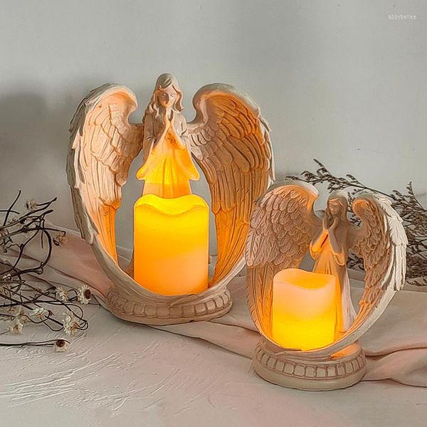 Titolari di candele che pregano il titolare dell'angelo elettronico Guardian Wings Statue Home Tabletop decorazione Figura religiosa Ornamento domestico