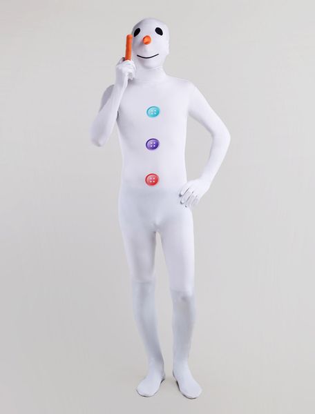 Pupazzo di neve bianco cosplay Catsuit Costume Stampa e tintura modello Lycar full Body Zentai tuta costumi di scena tuta da festa per club