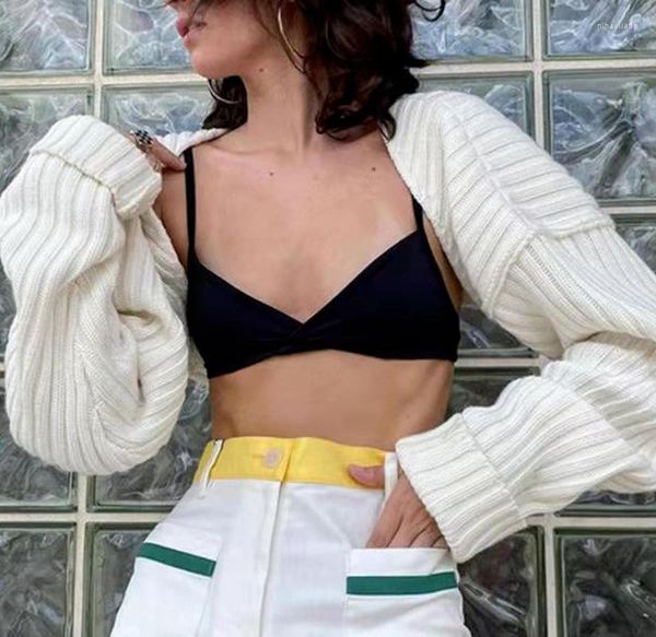 Kadın Örgü Kadın Örgü Ultra Kısa Sweater Hırka Düz Renk Uzun Kollu Gevşek Mahsul Üst Knitwear Ceket E-kızlar