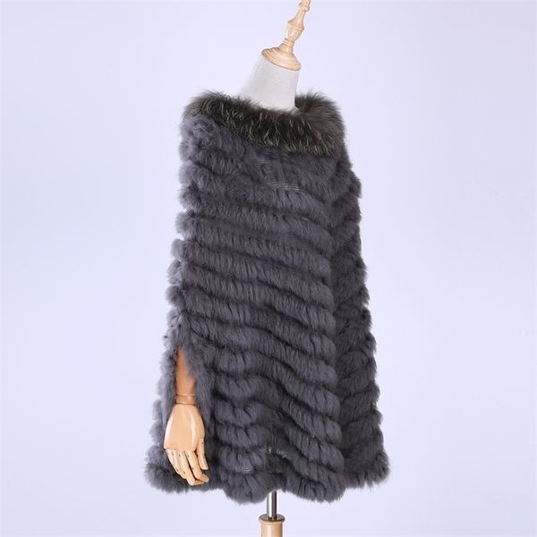 Pelliccia da donna finta pelliccia di lusso pullover lavorato a maglia autentico coniglio di procione poncho mantello vero lavoro a maglia avvolge scialle triangolo cappotto 220926