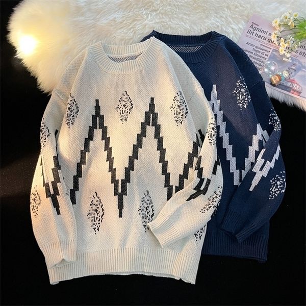 Herrenpullover Herbst und Winter Rundhalsausschnitt lose farblich passende Diamantpullover Pullover Herrenmode Paar Trend gestrickt 220927