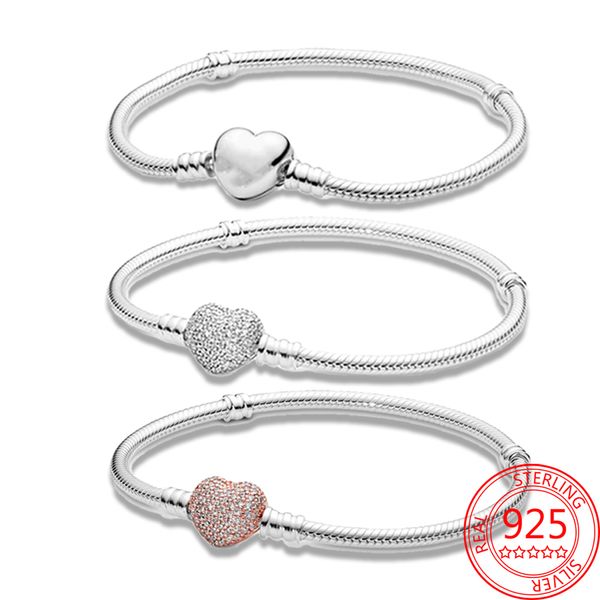 новый популярный браслет из стерлингового серебра 925 пробы в виде сердца с пряжкой в виде змеиной цепи браслет пандора поделки шарм бутик модные женские украшения