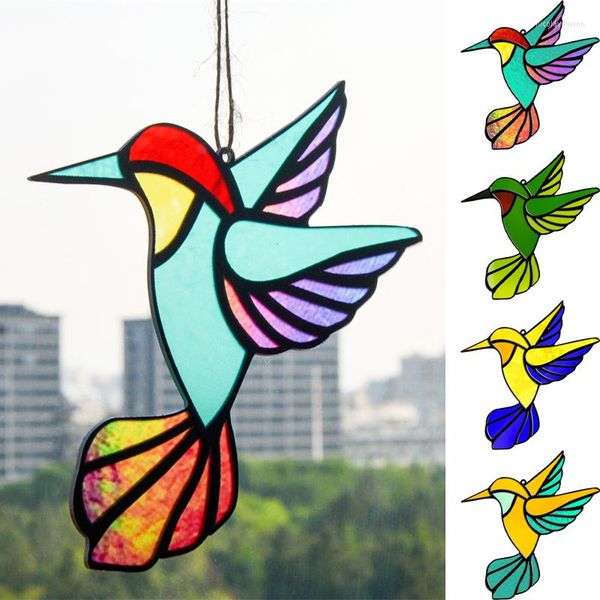 Estatuetas decorativas mini acrílico colorido beija -flor artesanato de pássaro escultura de parede solar escultura ao ar livre decoração de ornamento de jardim