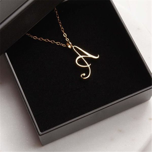 10PCS Cursive Initial Alphabet Capital Letter Necklace Stainless Steel Swirl English A J N R Luxury Name Word Text Character Pendant Chain Necklaces without Box