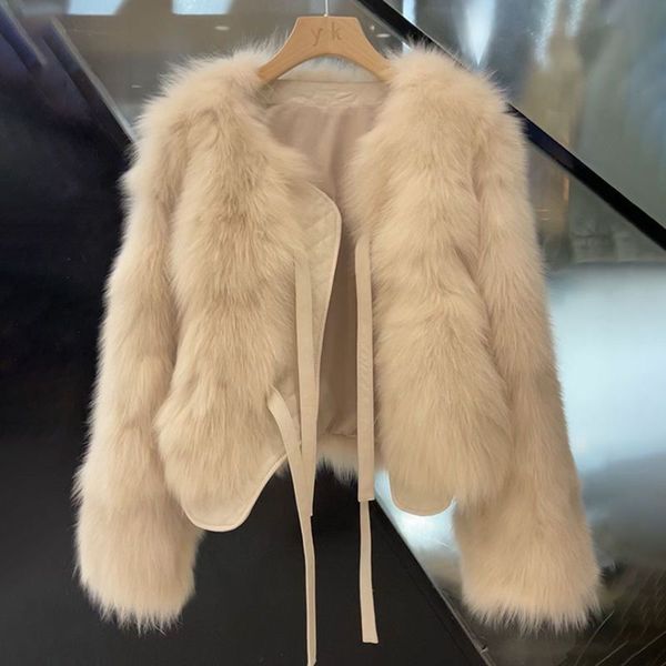 Casacos femininos outono inverno vison cabelo pequena fragrância costura casaco de pelúcia estilo inglaterra mulheres pele curta casaco fino faux fur 220926