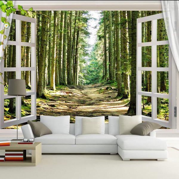 Duvar Kağıtları Dropship Özel 3D duvar kağıdı stereo pencere ağacı sanat oturma odası yatak odası orman dekorasyon ev lüks