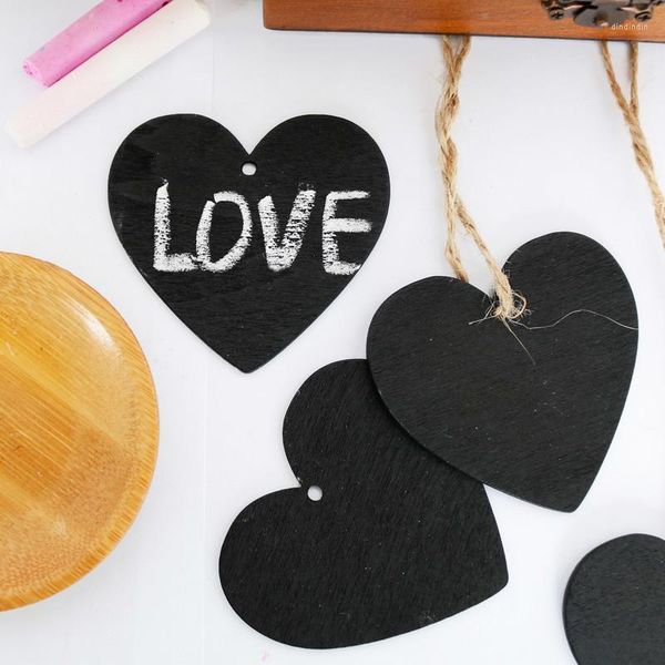 Décoration de fête 5pcs Mini coeur tableau noir double face suspendu petit tableau décor de mariage écriture avis message tableau noir en bois