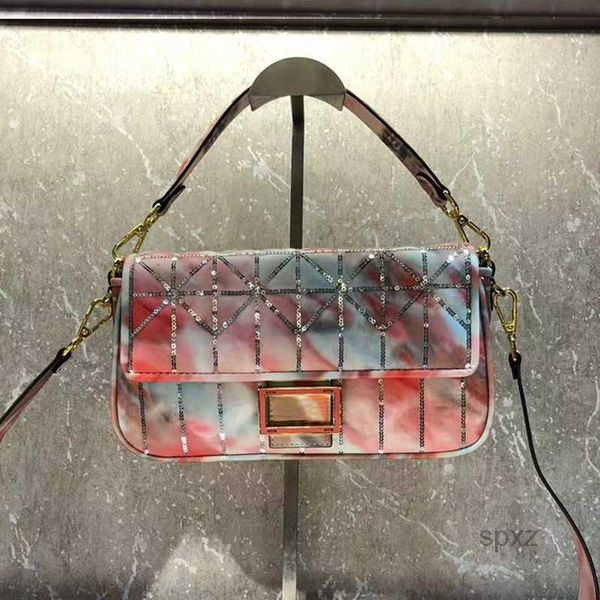 2022 Tie Dye Baguette blush evening purse with Embroidery and Sequin Decoration - Women's Shoulder, Crossbody, and Clutch Purse with Flap Wallet