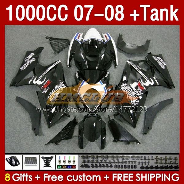 Tanque de carenagens para Suzuki GSXR1000 GSXR 1000 CC K7 GSX-R1000 2007-2008 Bodys 158NO.14 1000CC GSXR-1000 07 08 BODYWORK GSX R1000 2007 2008 Full Fairing Kit Black Glossy Black Glossy