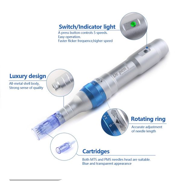 Dr. Pen A6 Zubehör Teile Professioneller Mikronadel-Wireless-Derma-Auto-Stift für Gesicht und Körper, 5 Patronen, 3 Stück 16-polig, 3 Stück 36-polig