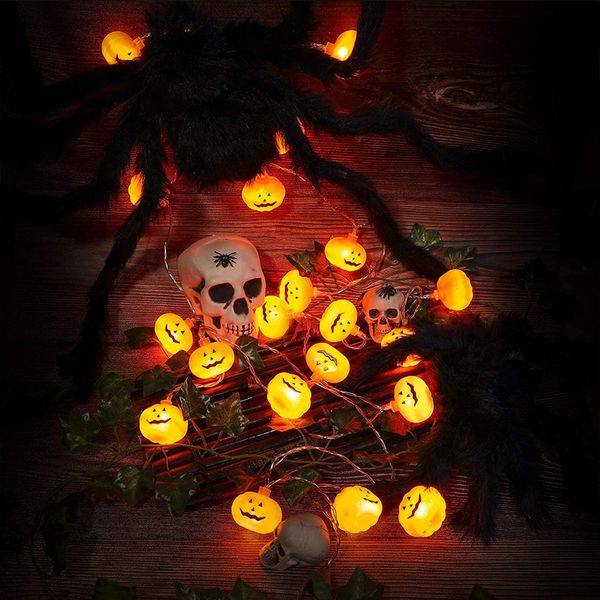 Stringa di luci a LED zucca di Halloween 20 LED 3,84 piedi 8 modalità timer impermeabile arancione Jack-O-Lantern USB luce scintillante decorativa a batteria