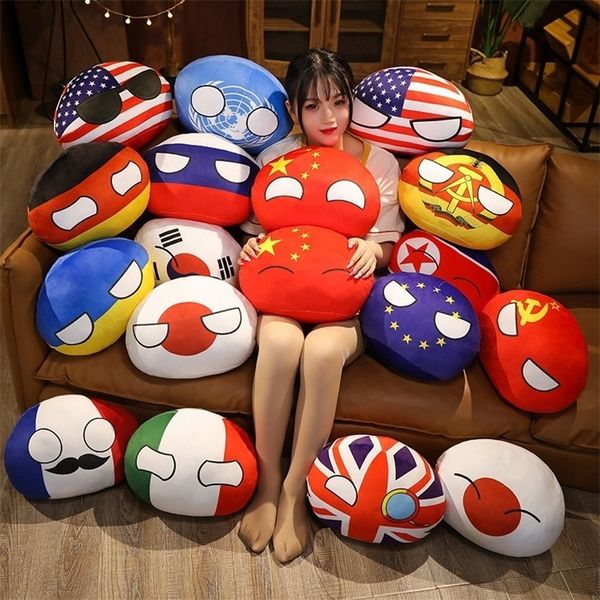 Dolls de pelúcia de 10-50 cm de bola de bola country Polandball Pillow Pillow Countryball USSS EUA France Russia UK Japão Alemanha Decor Italy 220924