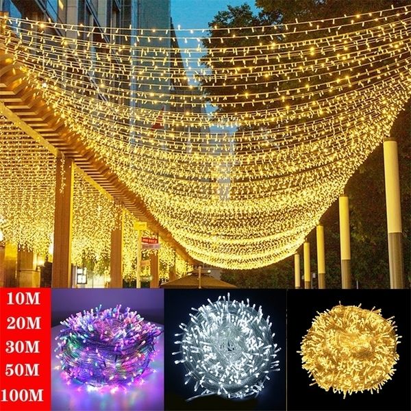 Weihnachtsdekorationen Lichterketten 10M-100M LED String Garland Licht Wasserdicht für Baum Hausgarten Hochzeit Party Outdoor Indoor Dekoration 220927