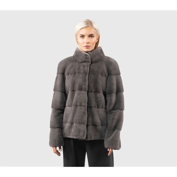 Womens Fur Faux 100% genuíno casaco de pele de vison feminino inverno calor moda 220926